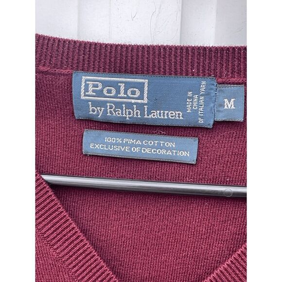 Polo by Ralph Lauren Men's Pullover Sweater M Maroon 100% Pima Cotton Sleeveless - Picture 3 of 7